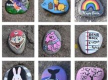 painted stones including Mario and Winnie the Pooh